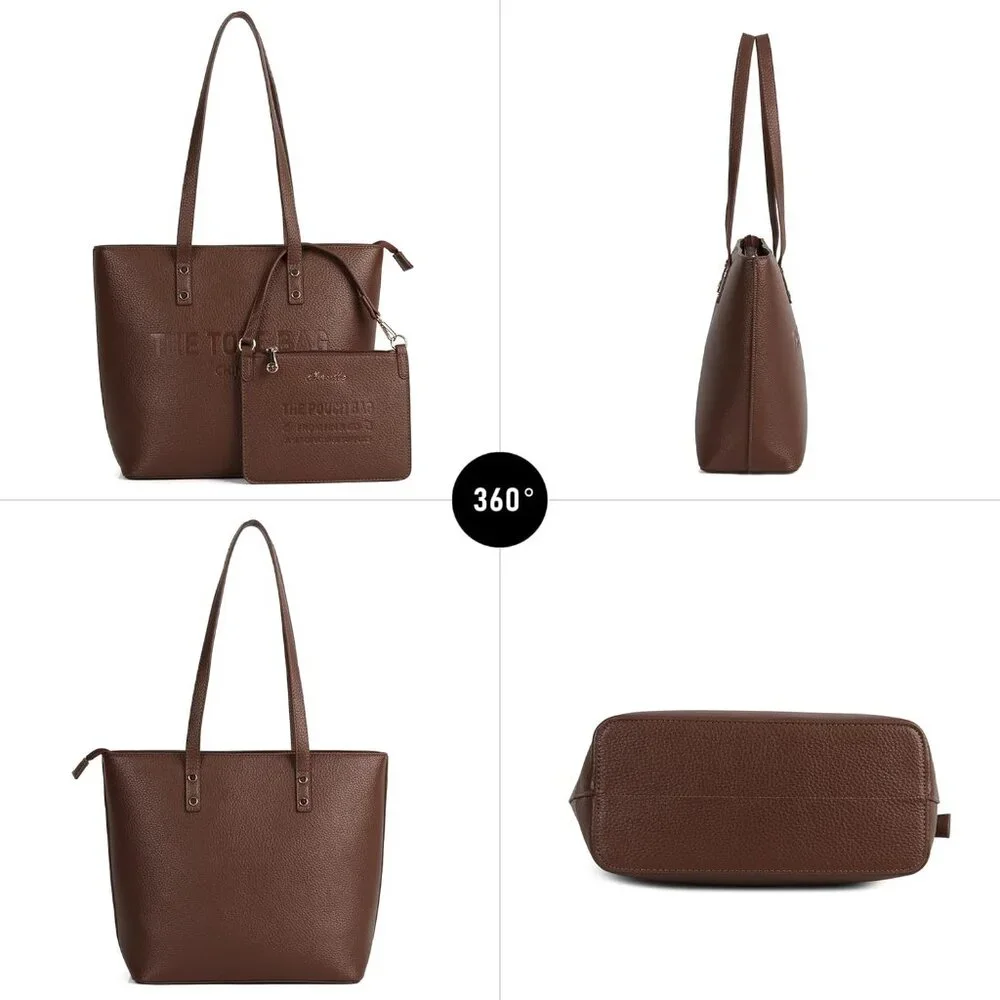 Women's Coffee-Grained PU Leather Sophisticated Elegant Retro Style Tote Bag